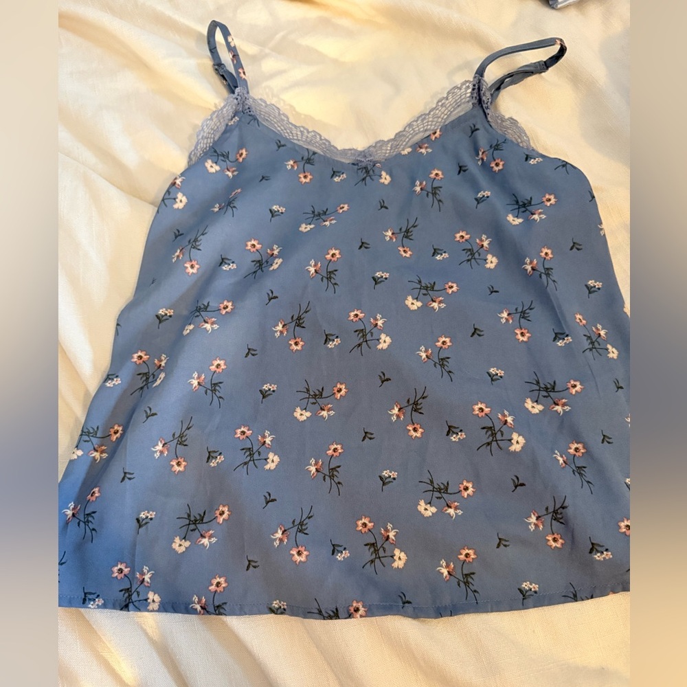 Hollister Blue Floral Cami with Lace Detail